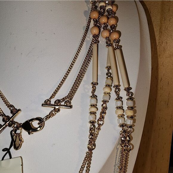 Talbots Goldtone Peach, Beige And Pink Beaded Necklace NWT 42" - Picture 3 of 11